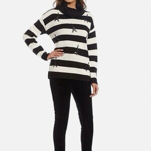 NWT Karl Lagerfeld Eiffel Tower Sequined Sweater Black & White